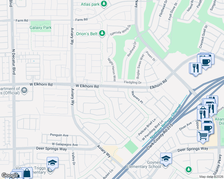 map of restaurants, bars, coffee shops, grocery stores, and more near 3916 San Esteban Avenue in North Las Vegas