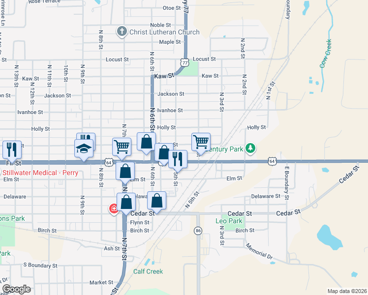 map of restaurants, bars, coffee shops, grocery stores, and more near 411 Grove Street in Perry