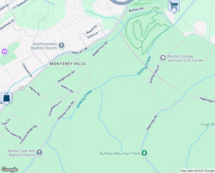 map of restaurants, bars, coffee shops, grocery stores, and more near 2016 Williamsburg Square in Johnson City