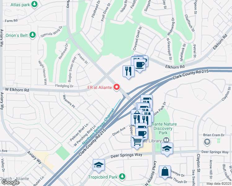 map of restaurants, bars, coffee shops, grocery stores, and more near 7207 North Aliante Parkway in North Las Vegas