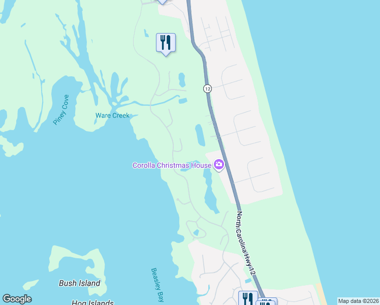 map of restaurants, bars, coffee shops, grocery stores, and more near 567 Live Oak Court in Corolla