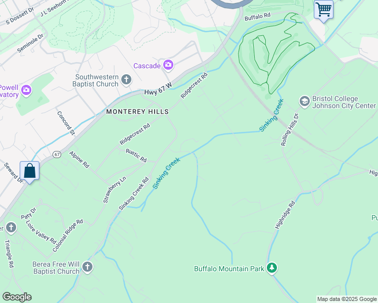 map of restaurants, bars, coffee shops, grocery stores, and more near 2115 Hickory Springs Road in Johnson City