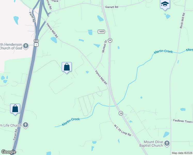 map of restaurants, bars, coffee shops, grocery stores, and more near 905 Vanco Mill Road in Henderson