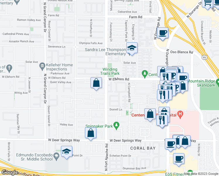 map of restaurants, bars, coffee shops, grocery stores, and more near 7123 Forest Frost Street in Las Vegas