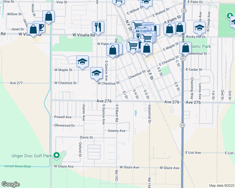 map of restaurants, bars, coffee shops, grocery stores, and more near 353 South Filbert Road in Exeter