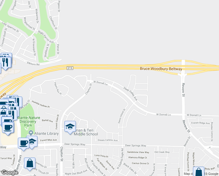 map of restaurants, bars, coffee shops, grocery stores, and more near West Dorrell Lane in North Las Vegas
