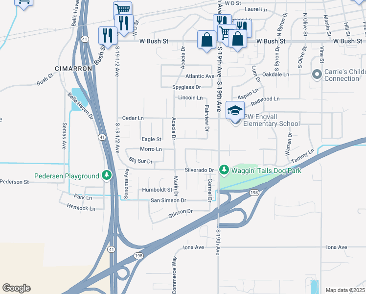 map of restaurants, bars, coffee shops, grocery stores, and more near 1480 Cherry Lane in Lemoore