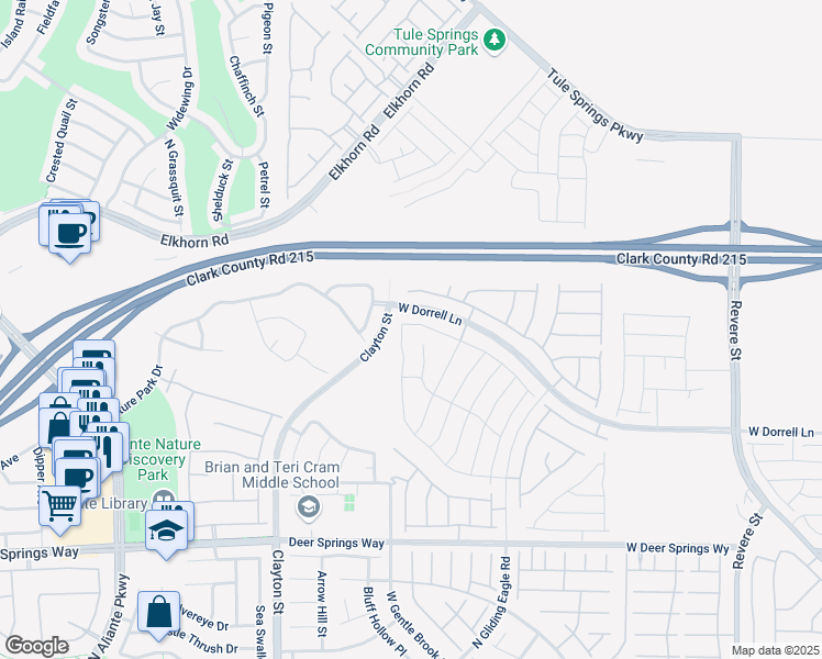 map of restaurants, bars, coffee shops, grocery stores, and more near 1635 Dire Wolf Avenue in North Las Vegas