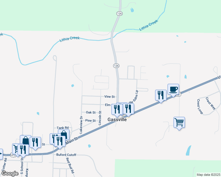 map of restaurants, bars, coffee shops, grocery stores, and more near 717 Summerhill Dr in Gassville
