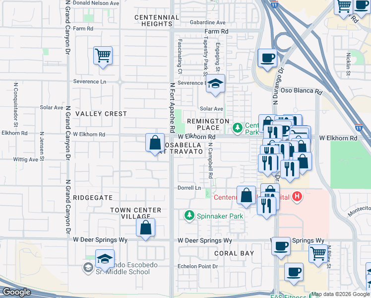 map of restaurants, bars, coffee shops, grocery stores, and more near 7132 Forest Frost Street in Las Vegas