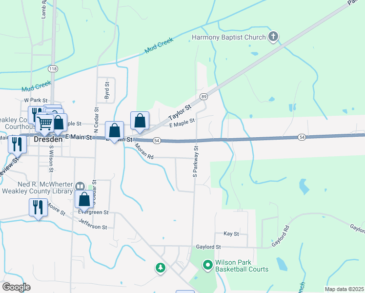 map of restaurants, bars, coffee shops, grocery stores, and more near 566 East Main Street in Dresden