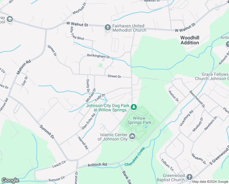 map of restaurants, bars, coffee shops, grocery stores, and more near 1733 Todd Drive in Johnson City