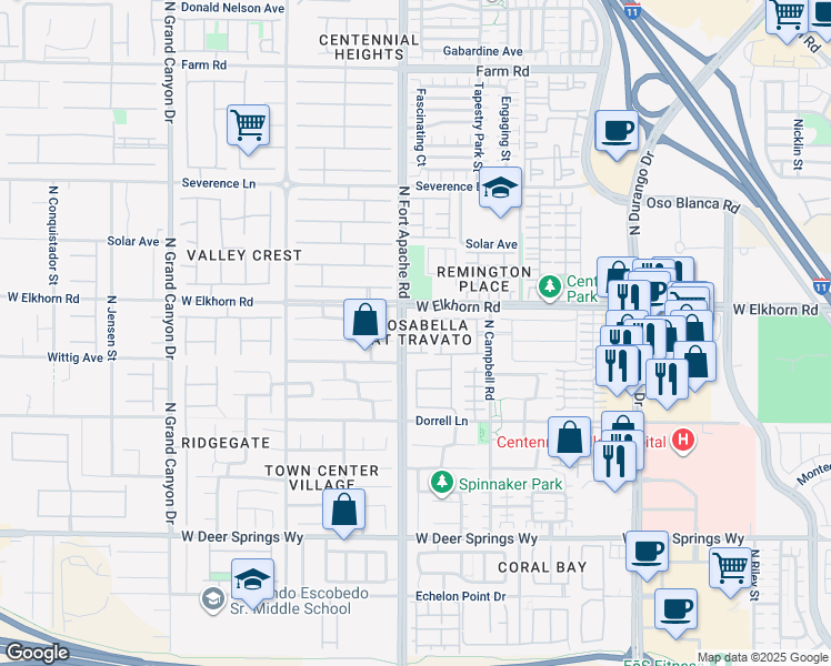 map of restaurants, bars, coffee shops, grocery stores, and more near 7131 Forest Frost Street in Las Vegas