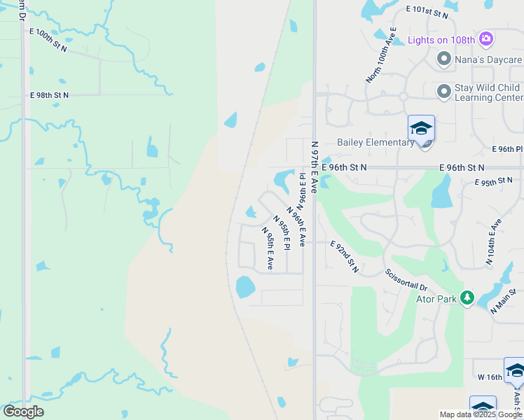map of restaurants, bars, coffee shops, grocery stores, and more near 9412 North 95th East Place in Owasso