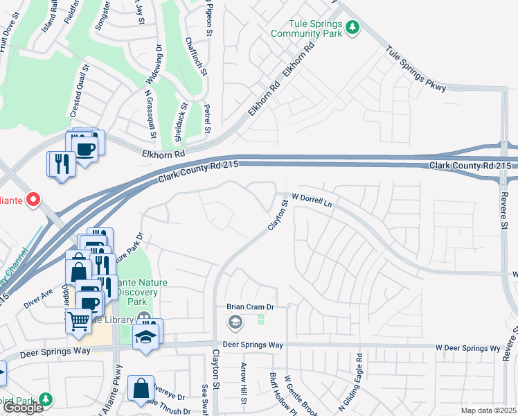 map of restaurants, bars, coffee shops, grocery stores, and more near 1875 Nature Park Drive in North Las Vegas
