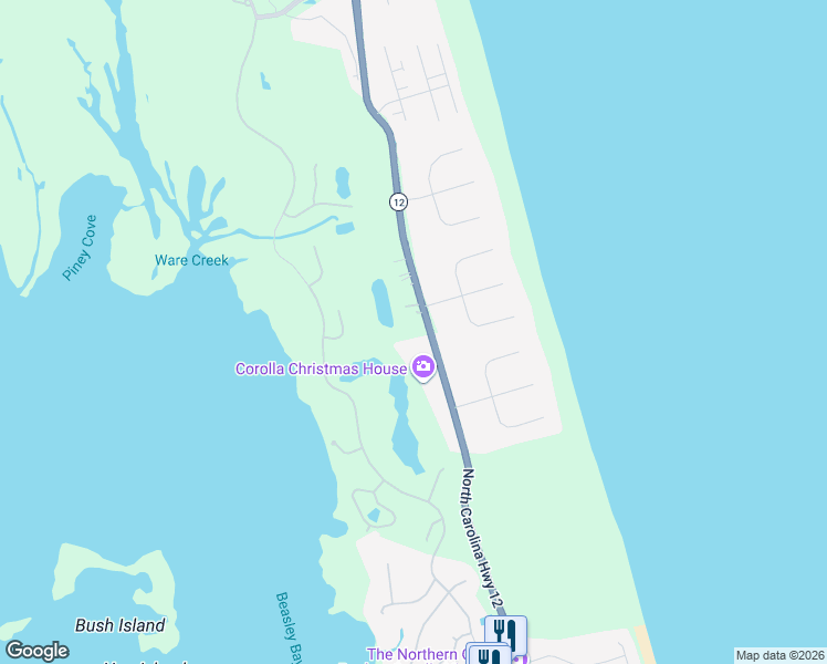 map of restaurants, bars, coffee shops, grocery stores, and more near 544 Ocean Trail in Corolla