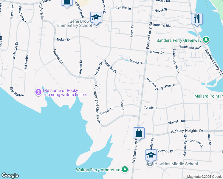 map of restaurants, bars, coffee shops, grocery stores, and more near 102 Susan Court in Hendersonville