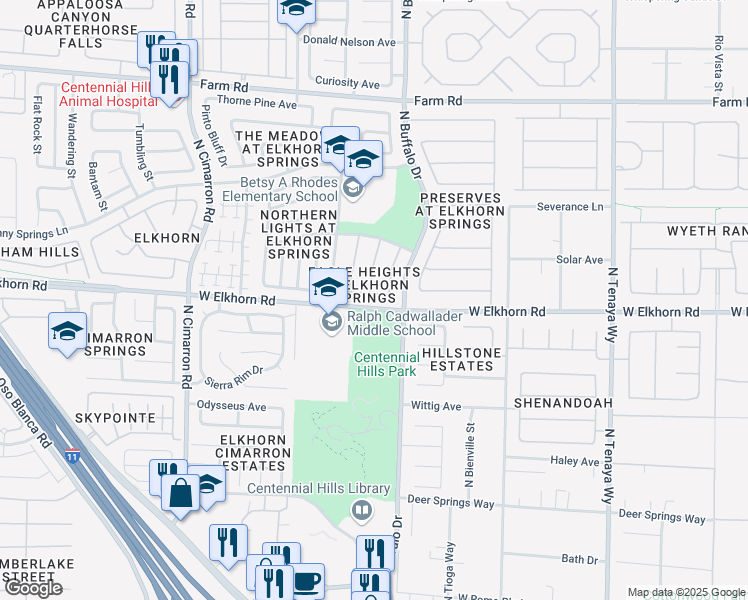 map of restaurants, bars, coffee shops, grocery stores, and more near 7613 West Falcon Wing Avenue in Las Vegas