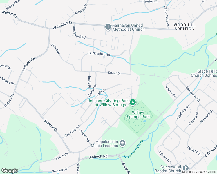 map of restaurants, bars, coffee shops, grocery stores, and more near 1746 Todd Drive in Johnson City