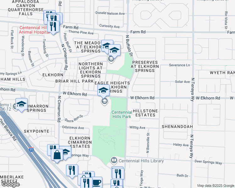 map of restaurants, bars, coffee shops, grocery stores, and more near 7613 West Falcon Wing Avenue in Las Vegas