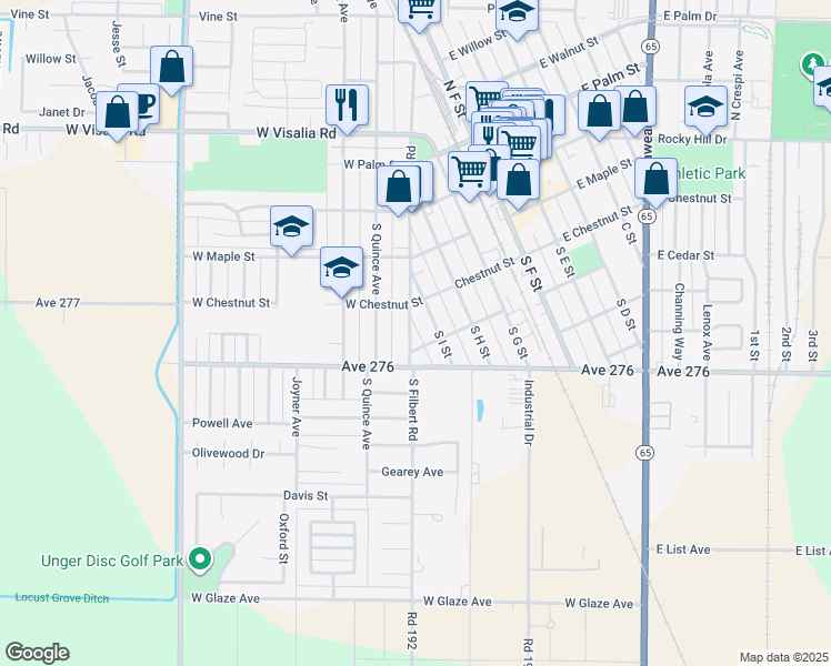 map of restaurants, bars, coffee shops, grocery stores, and more near 349 South Filbert Road in Exeter