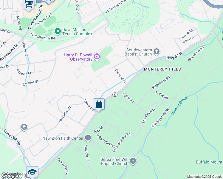 map of restaurants, bars, coffee shops, grocery stores, and more near 1715 Scenic Drive in Johnson City