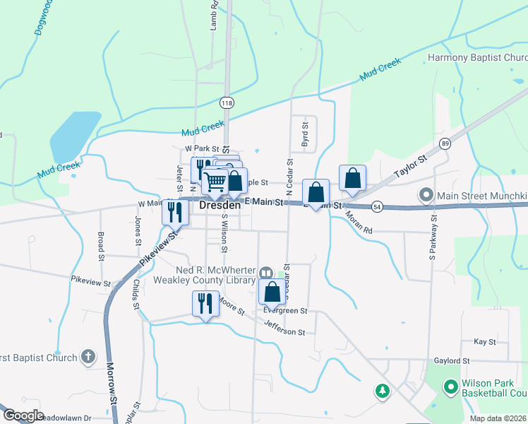 map of restaurants, bars, coffee shops, grocery stores, and more near 210 E Main St in Dresden