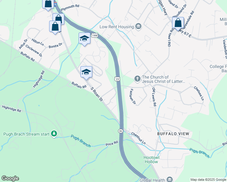 map of restaurants, bars, coffee shops, grocery stores, and more near 132 Mayflower Road in Johnson City