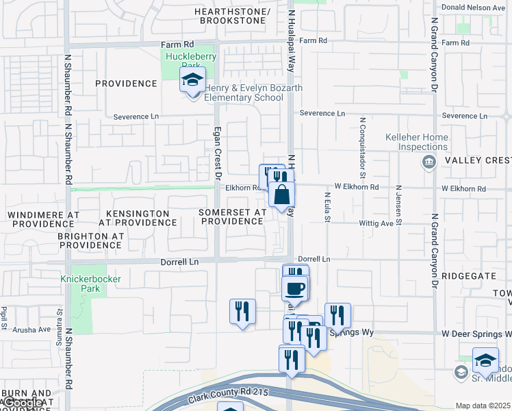 map of restaurants, bars, coffee shops, grocery stores, and more near 7099 North Hualapai Way in Las Vegas