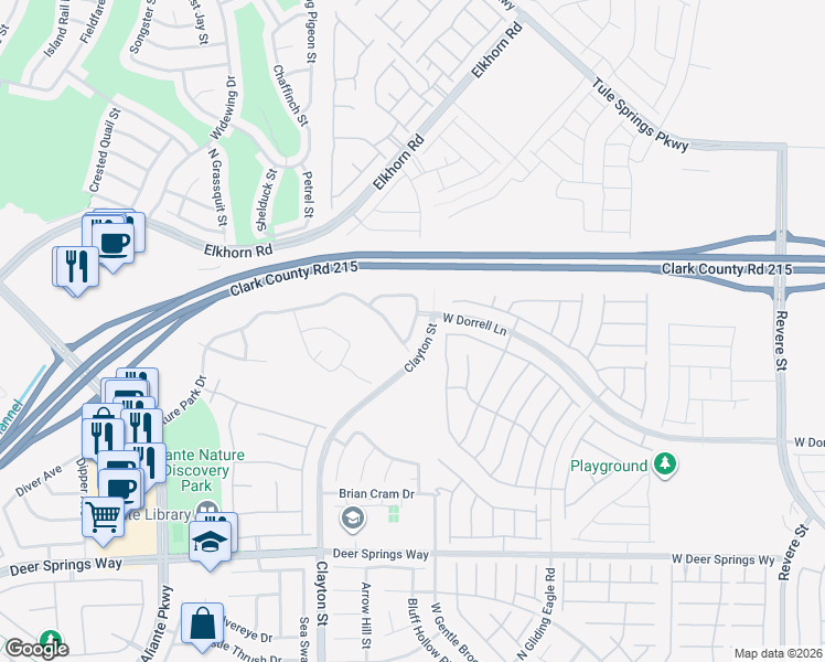 map of restaurants, bars, coffee shops, grocery stores, and more near Cardinal Walk Lane in North Las Vegas