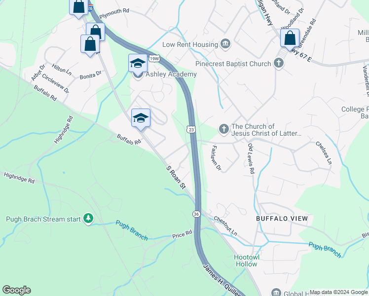 map of restaurants, bars, coffee shops, grocery stores, and more near 136 Mayflower Road in Johnson City