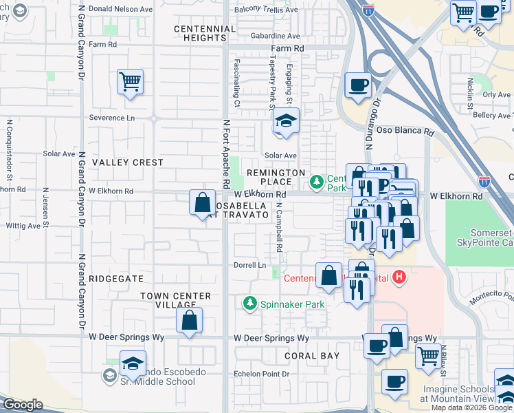 map of restaurants, bars, coffee shops, grocery stores, and more near 9083 Bushy Tail Avenue in Las Vegas