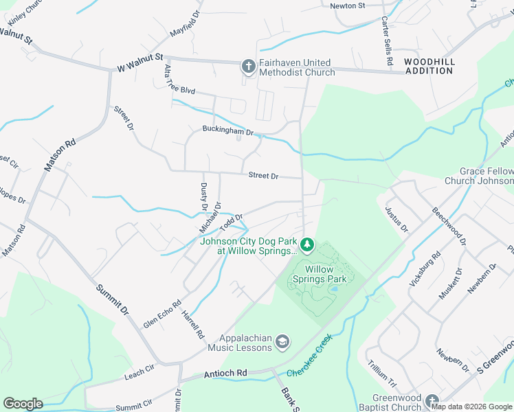 map of restaurants, bars, coffee shops, grocery stores, and more near 1738 Todd Drive in Johnson City