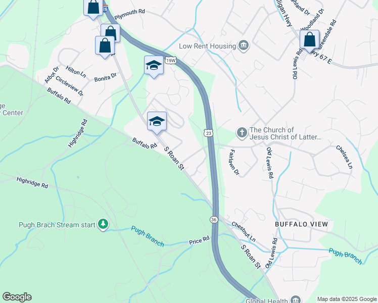 map of restaurants, bars, coffee shops, grocery stores, and more near 132 Mayflower Road in Johnson City