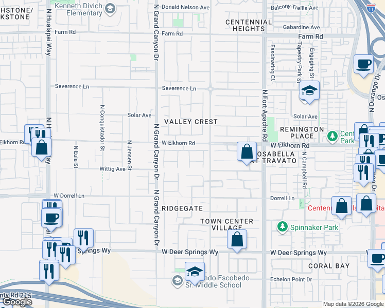 map of restaurants, bars, coffee shops, grocery stores, and more near 9429 Quiet Valley Avenue in Las Vegas