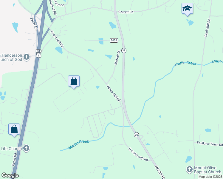 map of restaurants, bars, coffee shops, grocery stores, and more near 905 Vanco Mill Road in Henderson