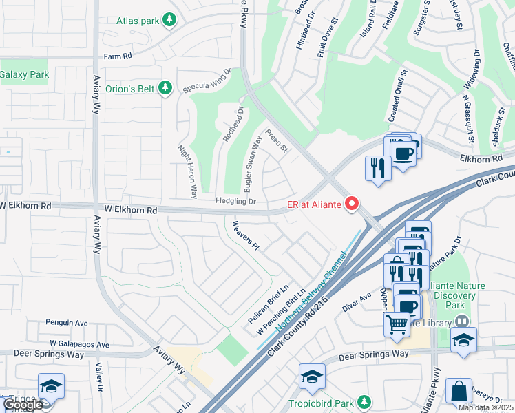 map of restaurants, bars, coffee shops, grocery stores, and more near 3609 Fledgling Drive in North Las Vegas