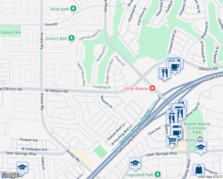 map of restaurants, bars, coffee shops, grocery stores, and more near 3609 Fledgling Drive in North Las Vegas