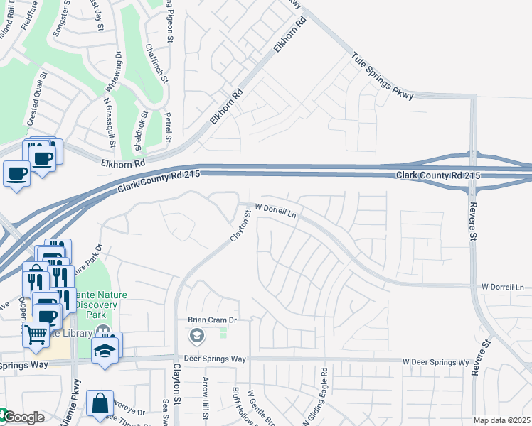 map of restaurants, bars, coffee shops, grocery stores, and more near 1642 Dire Wolf Avenue in North Las Vegas