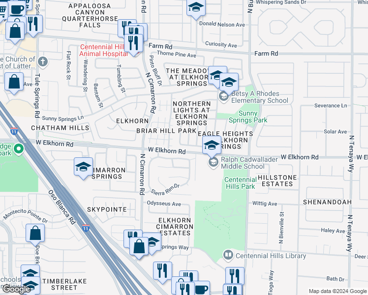 map of restaurants, bars, coffee shops, grocery stores, and more near 7817 West Falcon Wing Avenue in Las Vegas