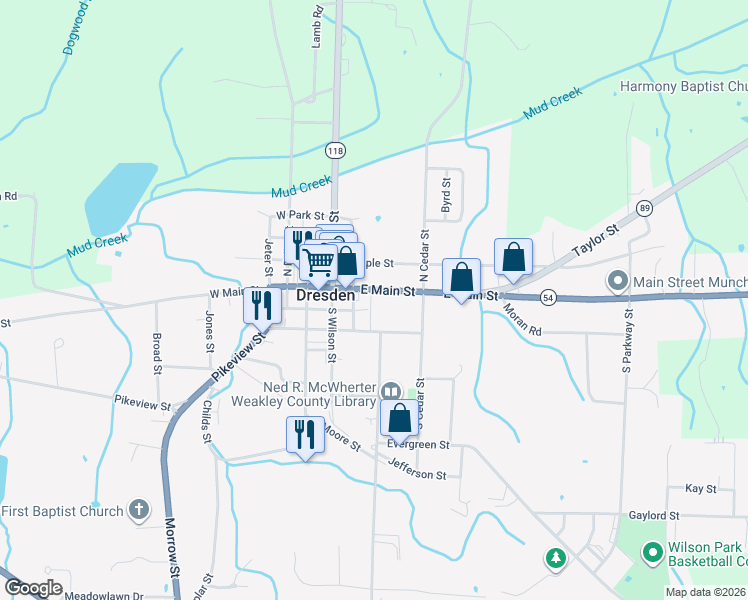 map of restaurants, bars, coffee shops, grocery stores, and more near 210 East Main Street in Dresden
