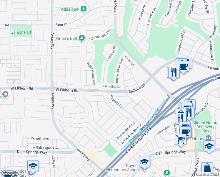 map of restaurants, bars, coffee shops, grocery stores, and more near 3717 Fledgling Drive in North Las Vegas