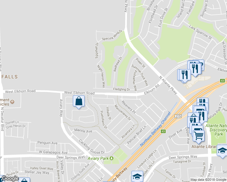 map of restaurants, bars, coffee shops, grocery stores, and more near 3805 Fledgling Drive in North Las Vegas