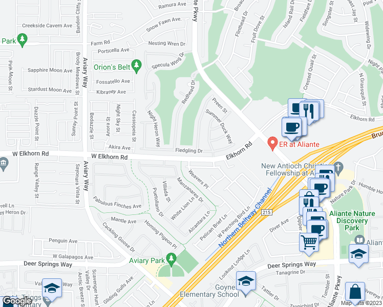 map of restaurants, bars, coffee shops, grocery stores, and more near 3709 Fledgling Drive in North Las Vegas