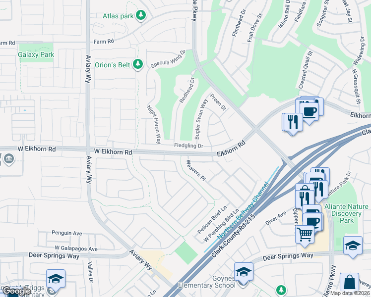 map of restaurants, bars, coffee shops, grocery stores, and more near 3709 Fledgling Drive in North Las Vegas