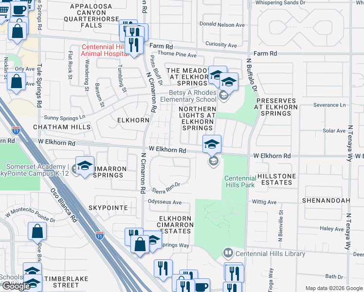 map of restaurants, bars, coffee shops, grocery stores, and more near 7817 West Falcon Wing Avenue in Las Vegas