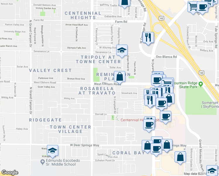 map of restaurants, bars, coffee shops, grocery stores, and more near 9083 Bushy Tail Avenue in Las Vegas