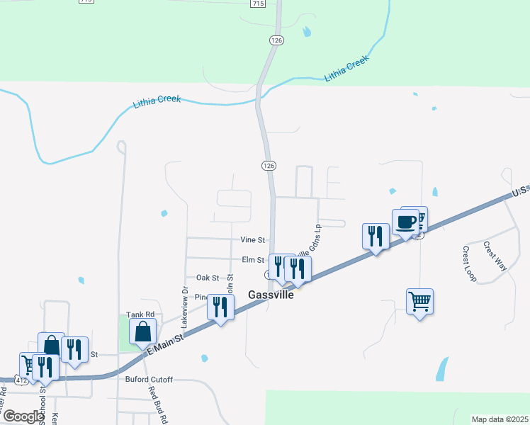 map of restaurants, bars, coffee shops, grocery stores, and more near 717 Summerhill Dr in Gassville