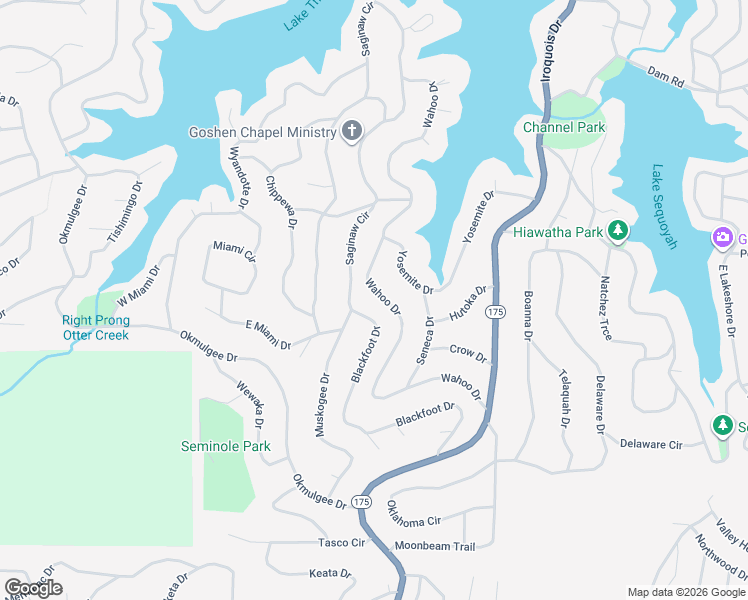 map of restaurants, bars, coffee shops, grocery stores, and more near 82 Wahoo Drive in Cherokee Village