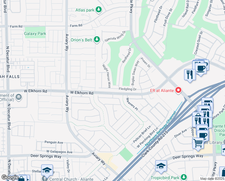 map of restaurants, bars, coffee shops, grocery stores, and more near 3821 Fledgling Drive in North Las Vegas